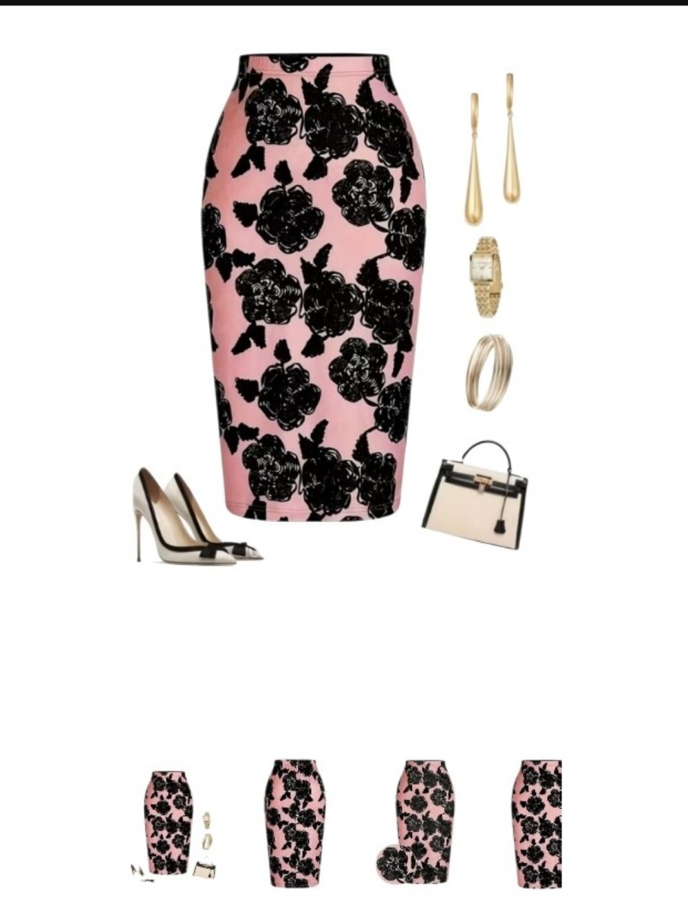 Pink/Black Floral Print Full Line Skirt 2-3XL